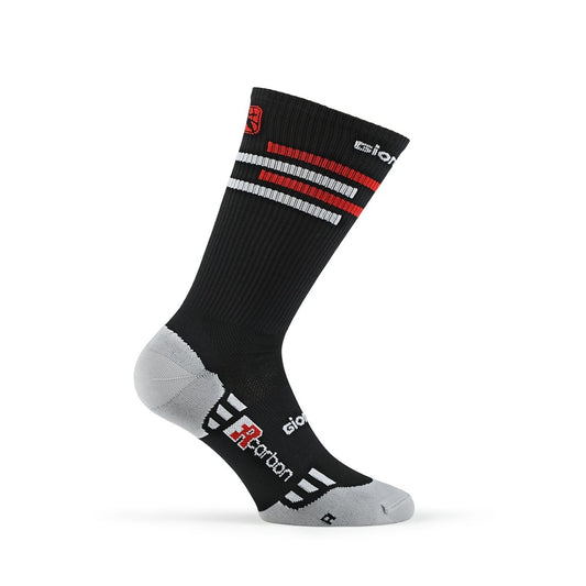 Giordana FR-C Sock, Tall Cuff - LINES Black-Red-White - Classic Cycling