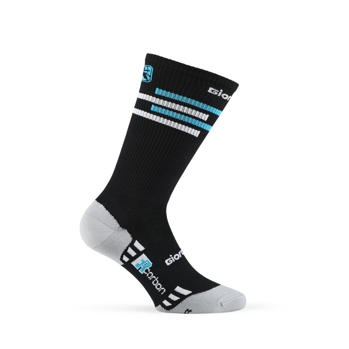 Giordana FR-C Sock, Tall Cuff - LINES Black-Sky Blue-White - Classic Cycling