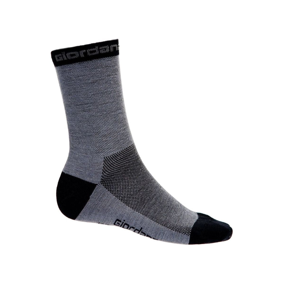 Giordana Merino Wool 5" Cuff Cycling Socks - Grey w- Black Accents - Classic Cycling