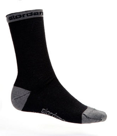 Giordana Merino Wool 7" Tall Cycling Socks - Black w- Grey accents - Classic Cycling