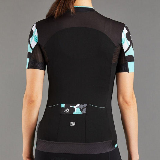 Giordana Women's Lungo Short Sleeve Jersey - Black with Mint-Grey Accents - Classic Cycling