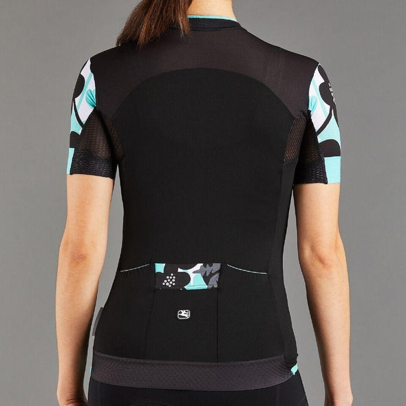 Giordana Women's Lungo Short Sleeve Jersey - Black with Mint-Grey Accents - Classic Cycling
