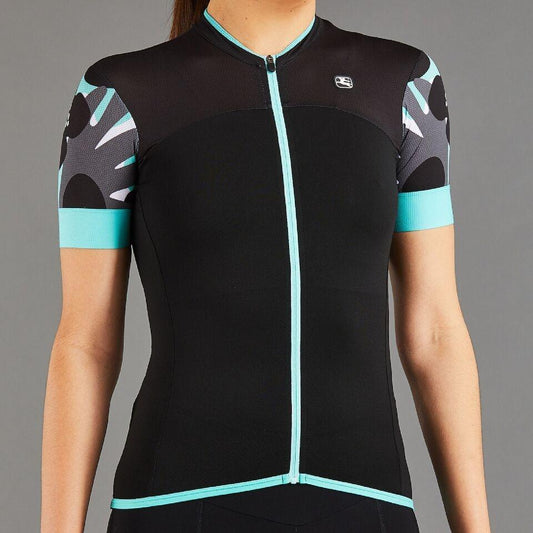 Giordana Women's Lungo Short Sleeve Jersey - Black with Mint-Grey Accents - Classic Cycling