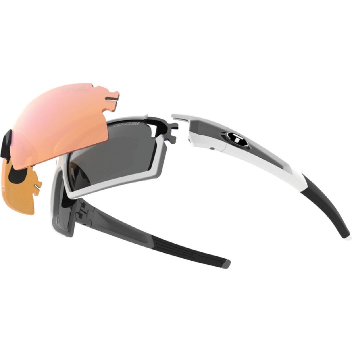 Tifosi Escalate S.F. Sun Glasses - White-Gunmetal w- Smoke, AC Red and Clear - Classic Cycling