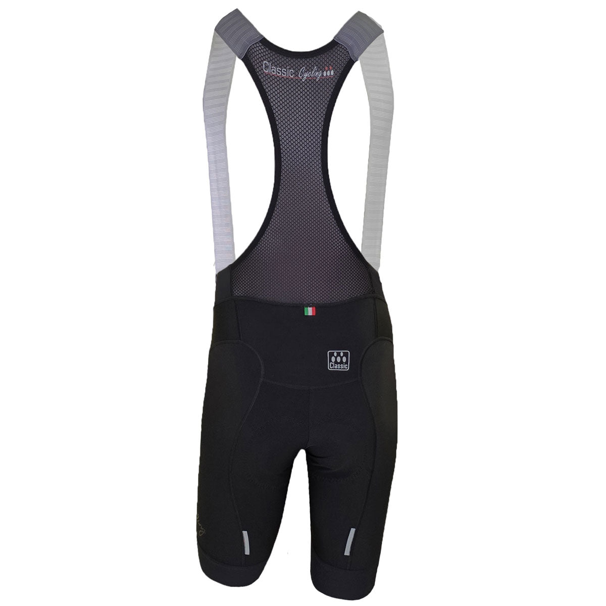 VeloPrima Men's cycling bib shorts sizing chart showing waist measurements in inches and centimeters