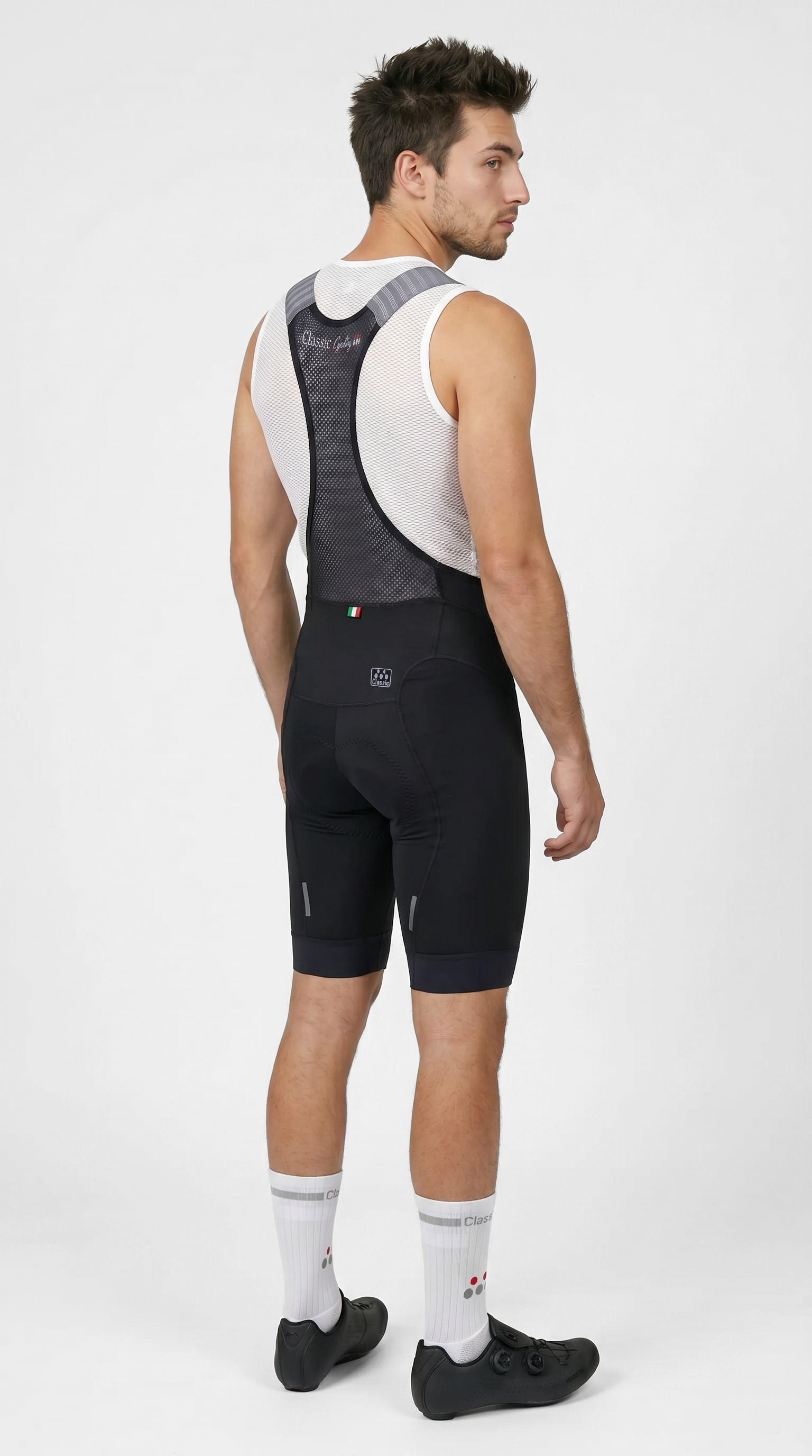 VeloPrima cycling bib shorts featuring premium Italian DYNAMIC fabric and Konix materia