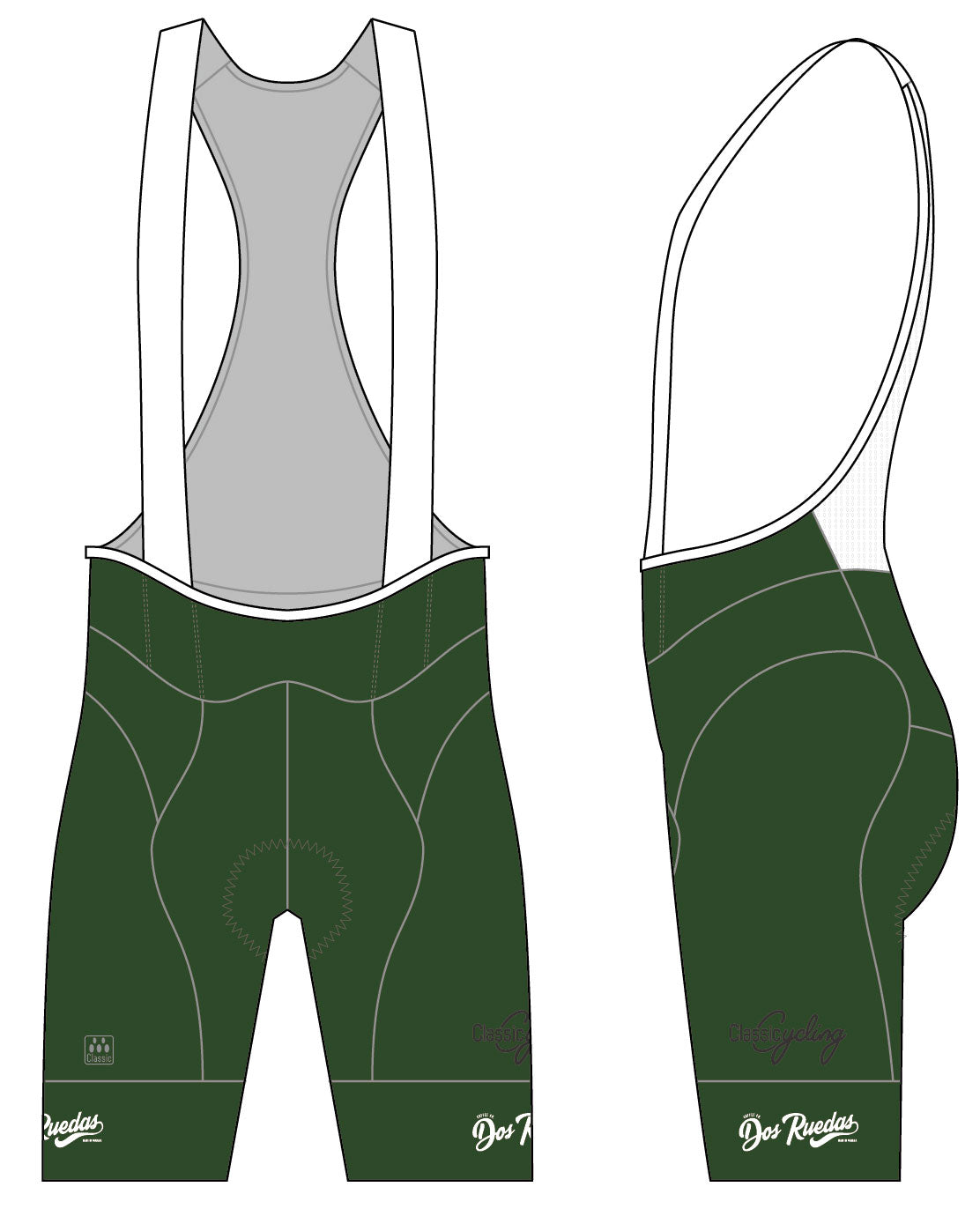 Classic Cycling Dos Ruedas LUXE Cycling Bib Shorts - Olive - Men's