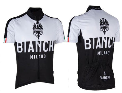 Bianchi Milano Nalon Long Zip Short Sleeve Jersey - Black-White - Classic Cycling
