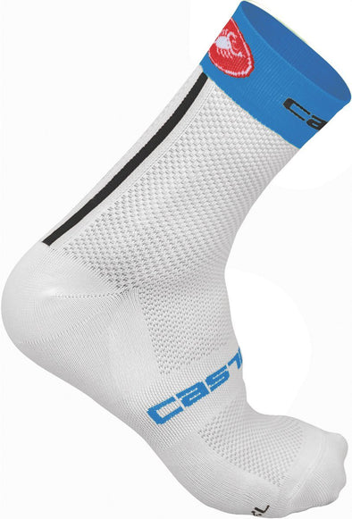 Castelli Free 9 Sock - White - Drive Blue - Classic Cycling