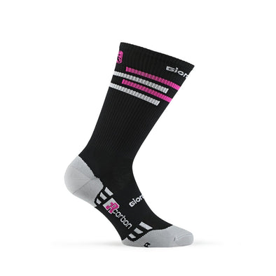 Giordana FR-C Sock, Tall Cuff - LINES Black-Pink-White - Classic Cycling