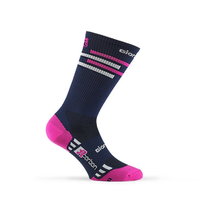 Giordana FR-C Sock, Tall Cuff - LINES Navy-Pink-White - Classic Cycling