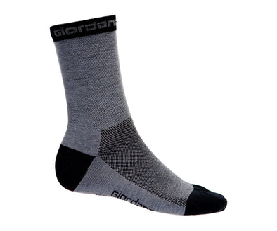 Giordana Merino Wool 5" Cuff Cycling Socks - Grey w- Black Accents - Classic Cycling