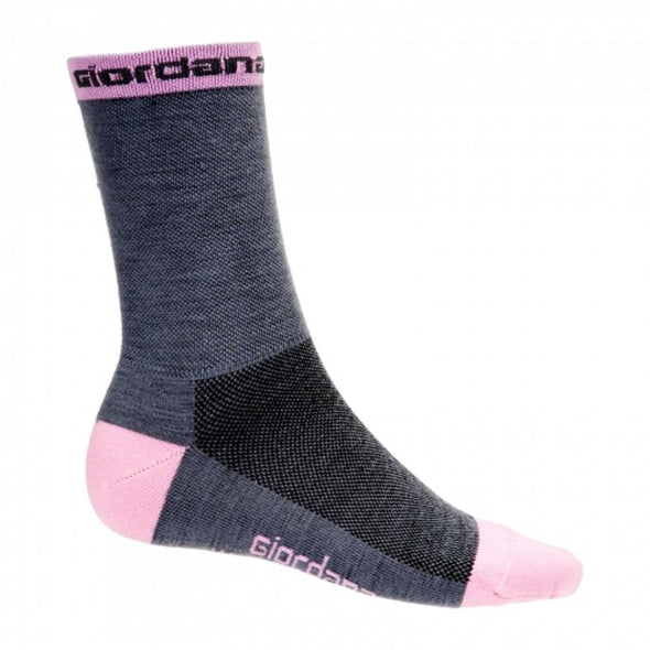 Giordana Merino Wool 5" Cuff Cycling Socks - Grey w- Pink Accents - Classic Cycling