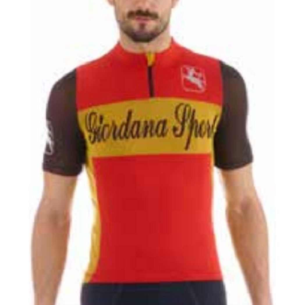 Giordana Sport Classic Performance Knitted Wool Short Jersey - Red-Yellow - Classic Cycling