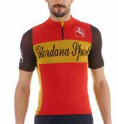 Giordana Sport Classic Performance Knitted Wool Short Jersey - Red-Yellow - Classic Cycling