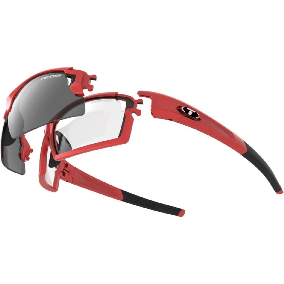 Tifosi Escalate F.H. Sun Glasses - Metallic Red w- Smoke, AC Red and Clear Lenses - Classic Cycling